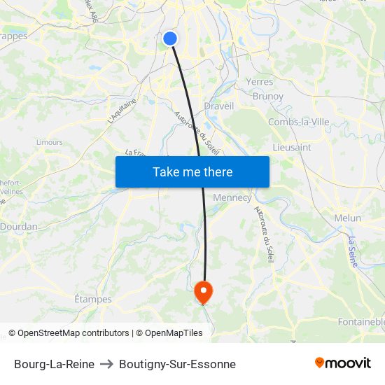 Bourg-La-Reine to Boutigny-Sur-Essonne map