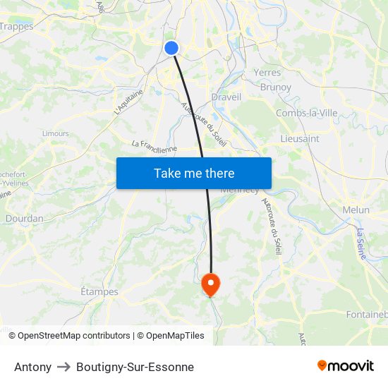 Antony to Boutigny-Sur-Essonne map