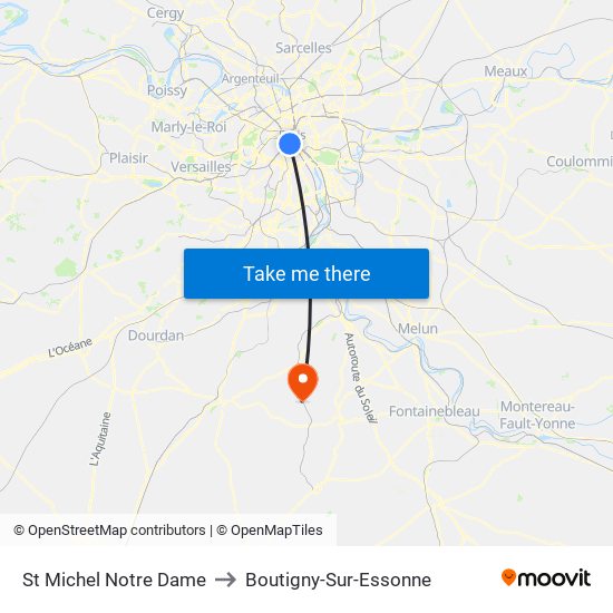 St Michel Notre Dame to Boutigny-Sur-Essonne map
