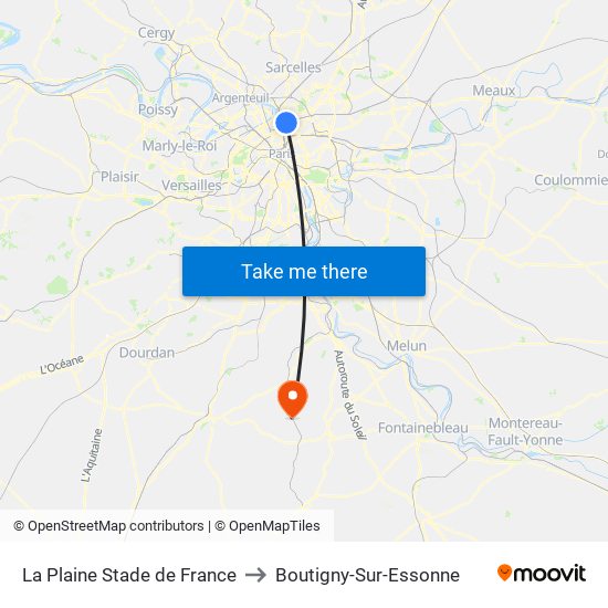 La Plaine Stade de France to Boutigny-Sur-Essonne map