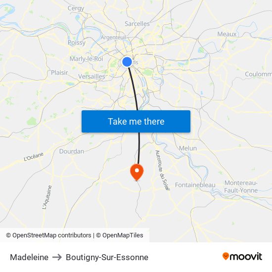 Madeleine to Boutigny-Sur-Essonne map
