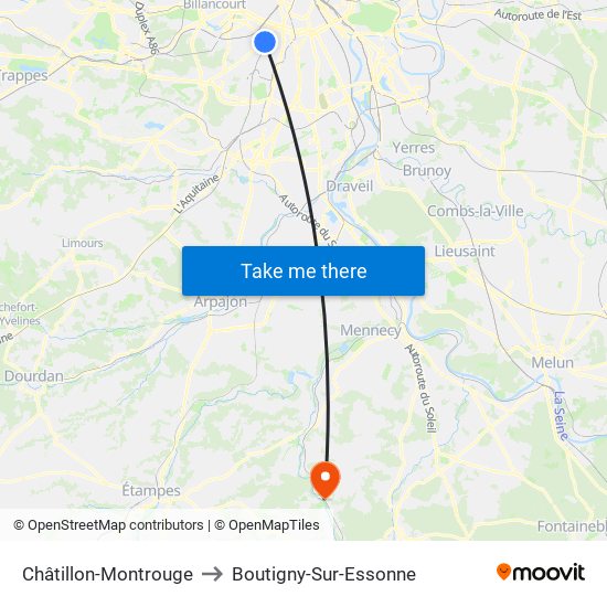 Châtillon-Montrouge to Boutigny-Sur-Essonne map