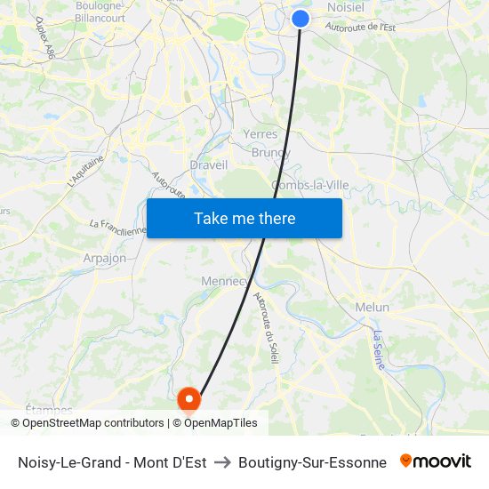Noisy-Le-Grand - Mont D'Est to Boutigny-Sur-Essonne map