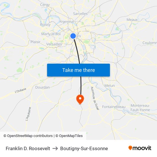Franklin D. Roosevelt to Boutigny-Sur-Essonne map
