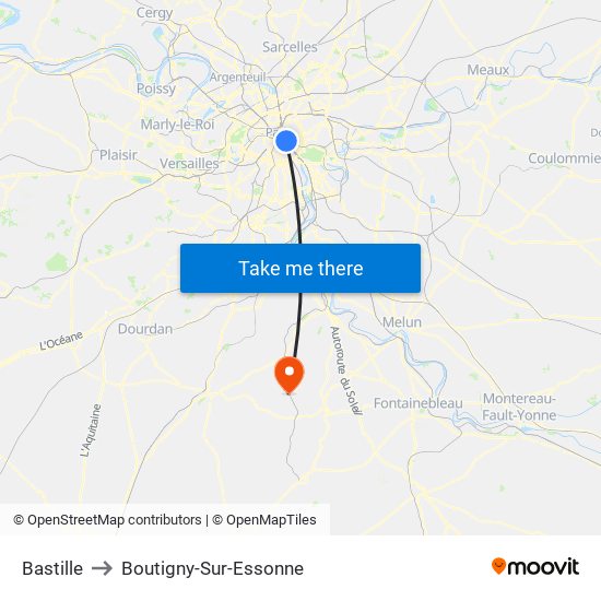 Bastille to Boutigny-Sur-Essonne map