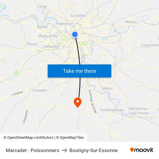 Marcadet - Poissonniers to Boutigny-Sur-Essonne map