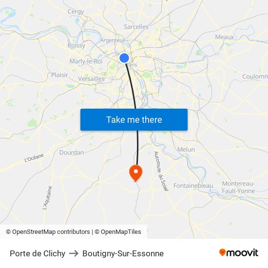 Porte de Clichy to Boutigny-Sur-Essonne map