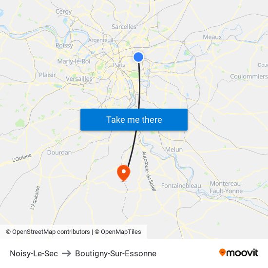 Noisy-Le-Sec to Boutigny-Sur-Essonne map