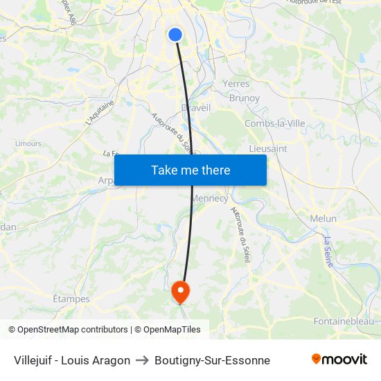 Villejuif - Louis Aragon to Boutigny-Sur-Essonne map