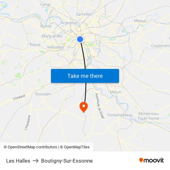 Les Halles to Boutigny-Sur-Essonne map