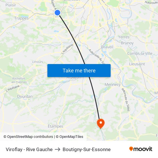 Viroflay - Rive Gauche to Boutigny-Sur-Essonne map