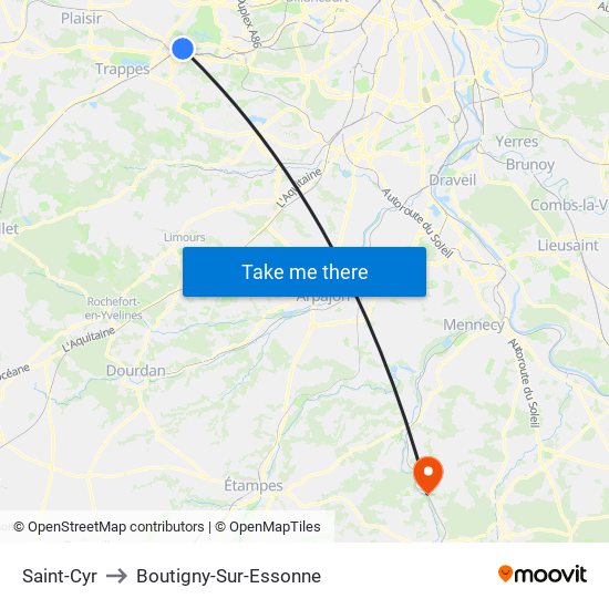 Saint-Cyr to Boutigny-Sur-Essonne map