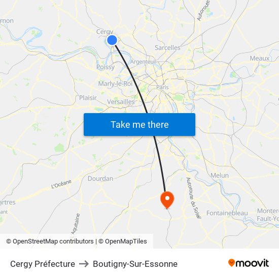 Cergy Préfecture to Boutigny-Sur-Essonne map