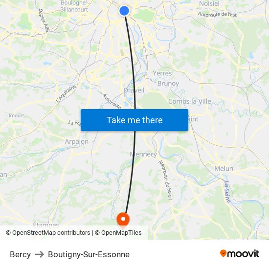 Bercy to Boutigny-Sur-Essonne map