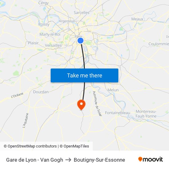 Gare de Lyon - Van Gogh to Boutigny-Sur-Essonne map