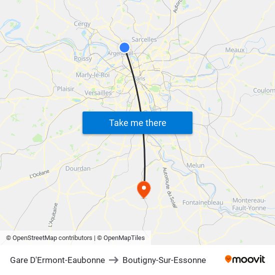 Gare D'Ermont-Eaubonne to Boutigny-Sur-Essonne map