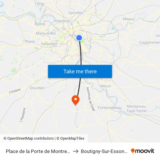 Place de la Porte de Montreuil to Boutigny-Sur-Essonne map