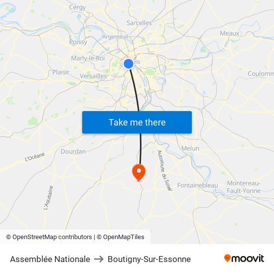 Assemblée Nationale to Boutigny-Sur-Essonne map