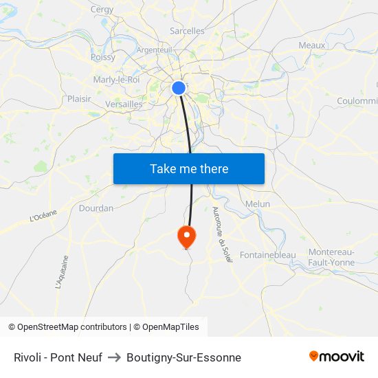 Rivoli - Pont Neuf to Boutigny-Sur-Essonne map