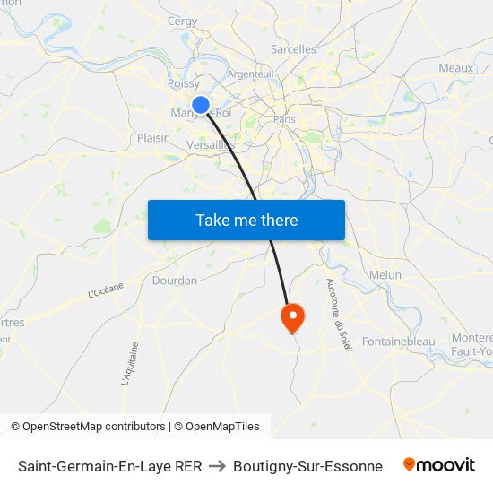 Saint-Germain-En-Laye RER to Boutigny-Sur-Essonne map