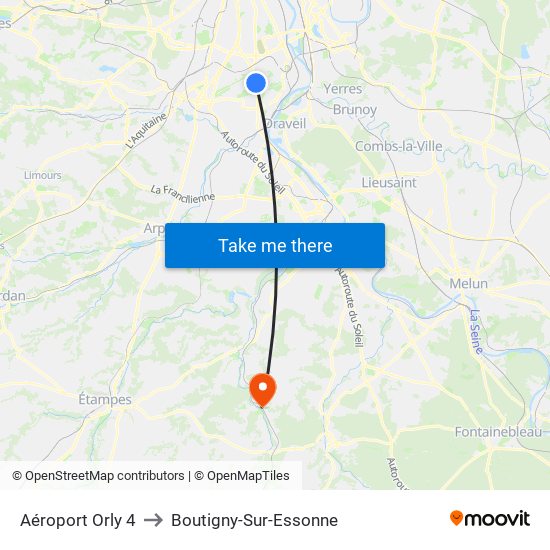 Aéroport Orly 4 to Boutigny-Sur-Essonne map