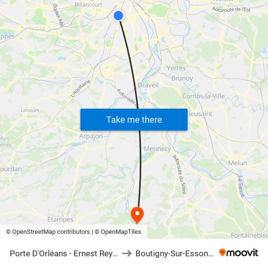 Porte D'Orléans - Ernest Reyer to Boutigny-Sur-Essonne map