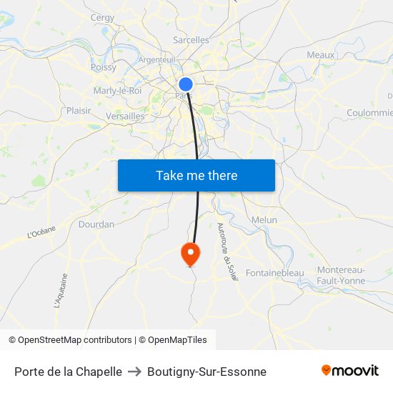Porte de la Chapelle to Boutigny-Sur-Essonne map