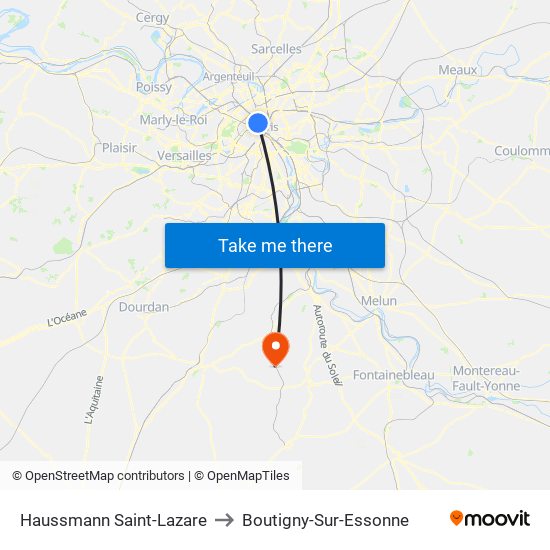 Haussmann Saint-Lazare to Boutigny-Sur-Essonne map