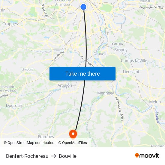 Denfert-Rochereau to Bouville map