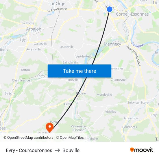 Évry - Courcouronnes to Bouville map