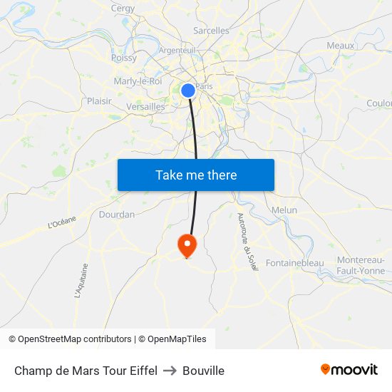 Champ de Mars Tour Eiffel to Bouville map