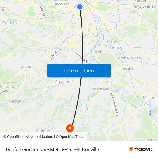 Denfert-Rochereau - Métro-Rer to Bouville map
