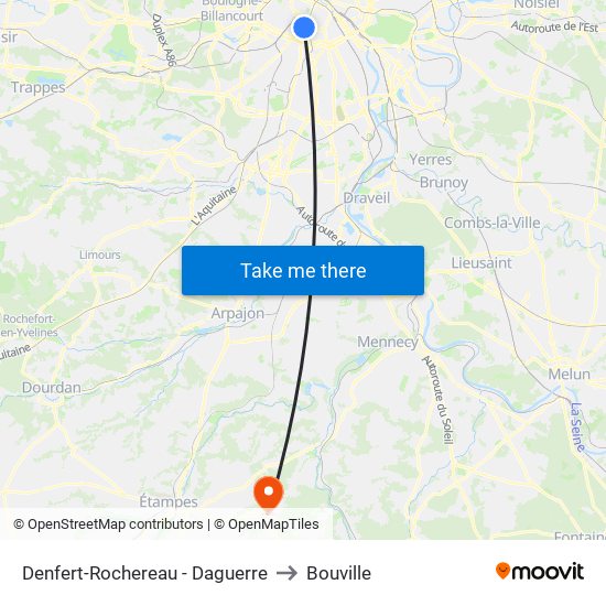 Denfert-Rochereau - Daguerre to Bouville map