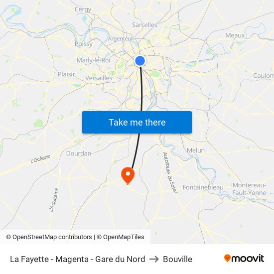 La Fayette - Magenta - Gare du Nord to Bouville map