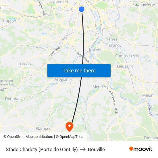 Stade Charléty (Porte de Gentilly) to Bouville map