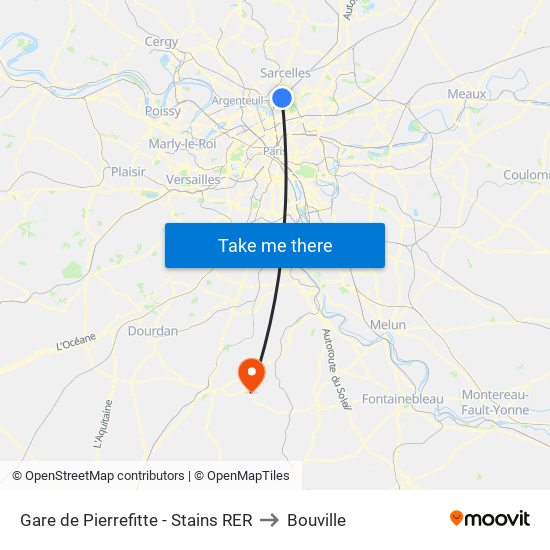 Gare de Pierrefitte - Stains RER to Bouville map