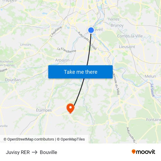 Juvisy RER to Bouville map