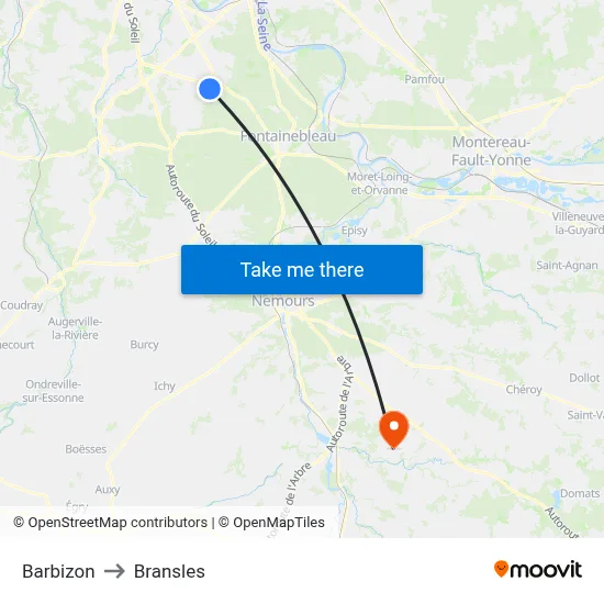 Barbizon to Bransles map