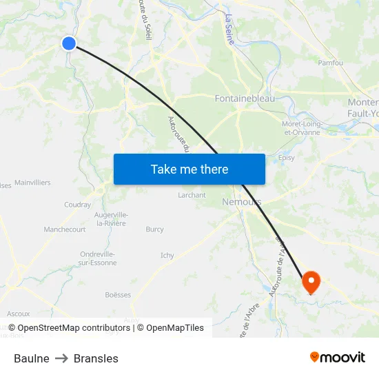 Baulne to Bransles map