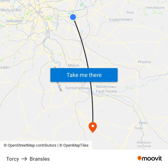 Torcy to Bransles map