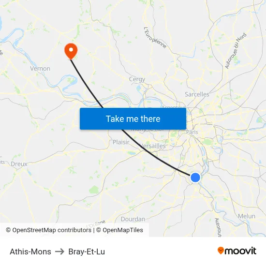 Athis-Mons to Bray-Et-Lu map