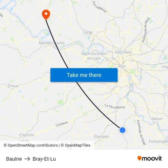 Baulne to Bray-Et-Lu map
