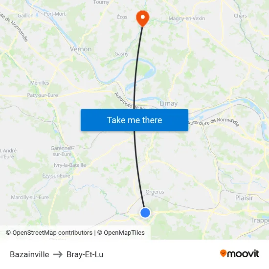Bazainville to Bray-Et-Lu map