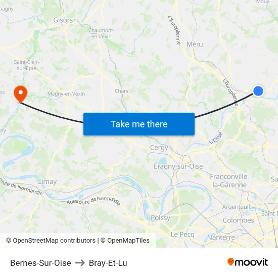 Bernes-Sur-Oise to Bray-Et-Lu map