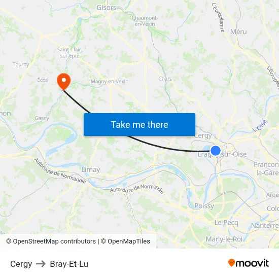 Cergy to Bray-Et-Lu map