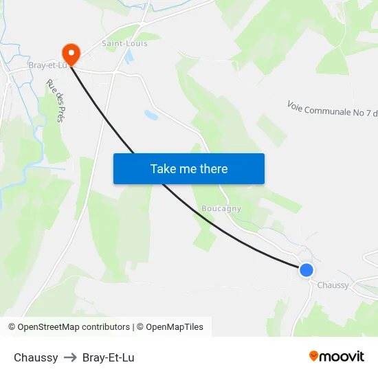 Chaussy to Bray-Et-Lu map