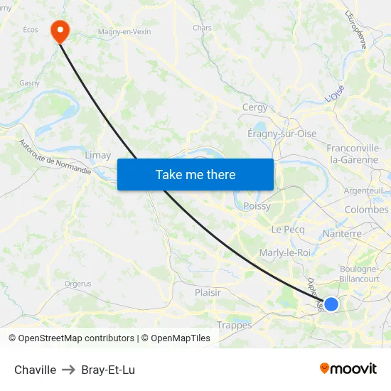 Chaville to Bray-Et-Lu map