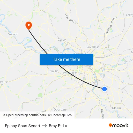 Epinay-Sous-Senart to Bray-Et-Lu map
