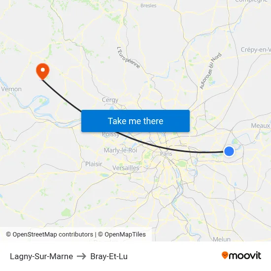 Lagny-Sur-Marne to Bray-Et-Lu map