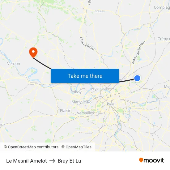 Le Mesnil-Amelot to Bray-Et-Lu map